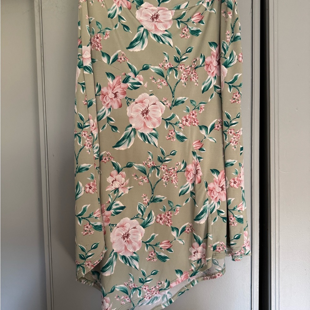 Amana Asymmetrical Skirt with Pink Floral Design 3x